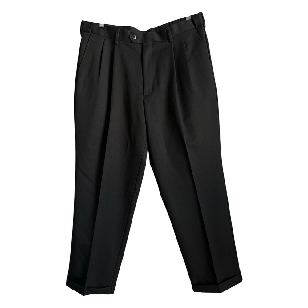 Savane Black Pleated Cuffed Dress Pants Mens 36x29 Slacks Old Money Minimalist